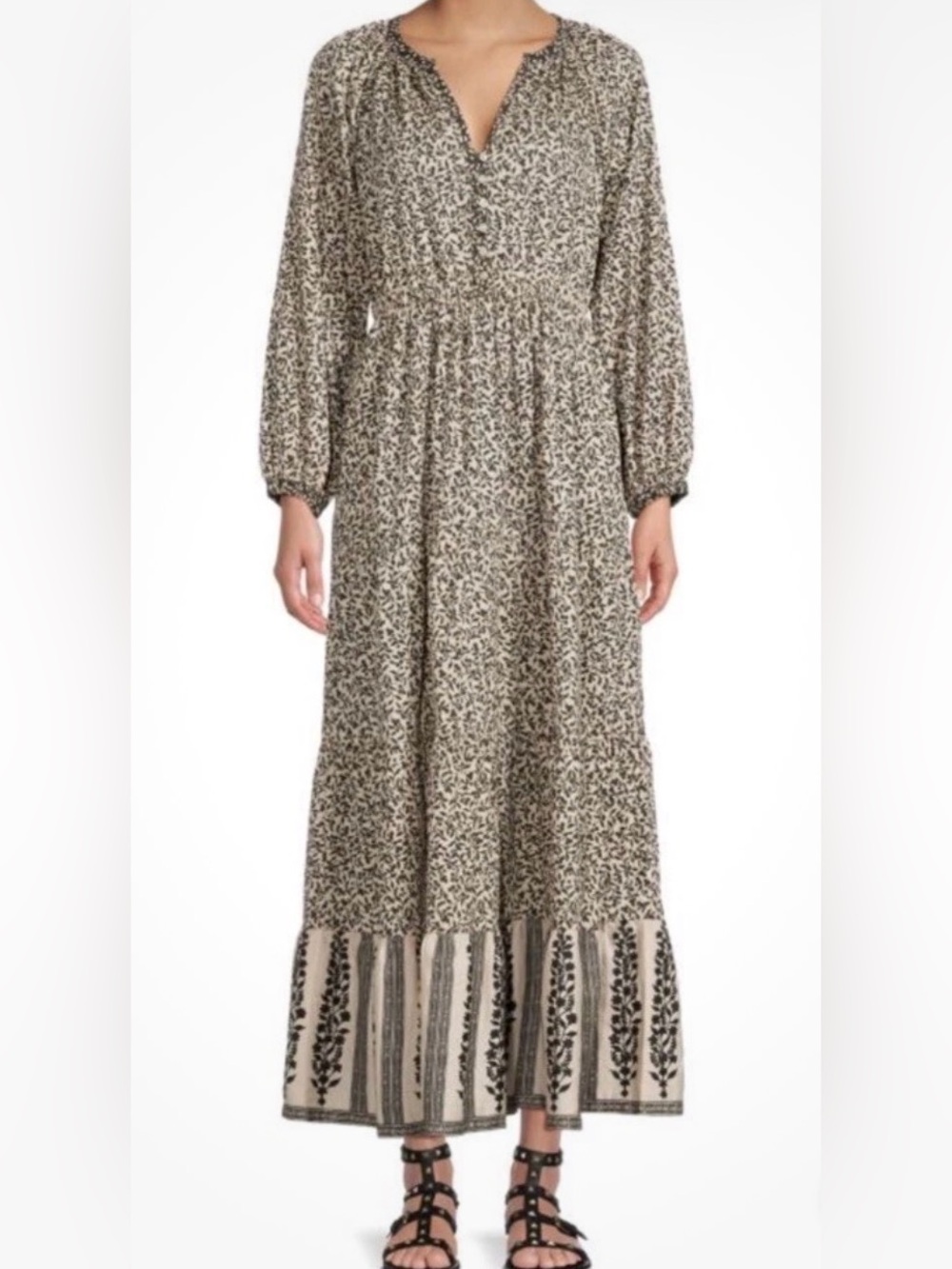 Faherty Phoebe Floral Block Print Maxi Dress Sz.XS Boho Cotton Prairie Cottage